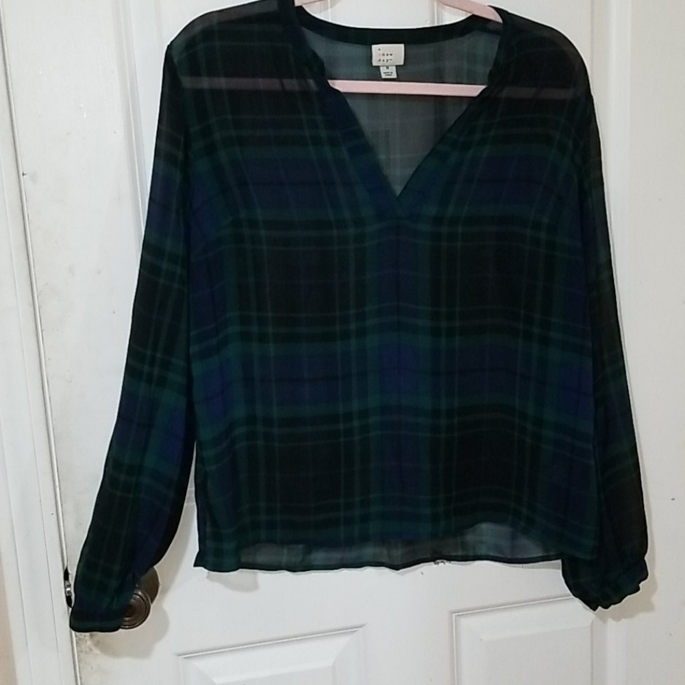 Cute a new day Sheer V-Neck Long Sleeve Blouse